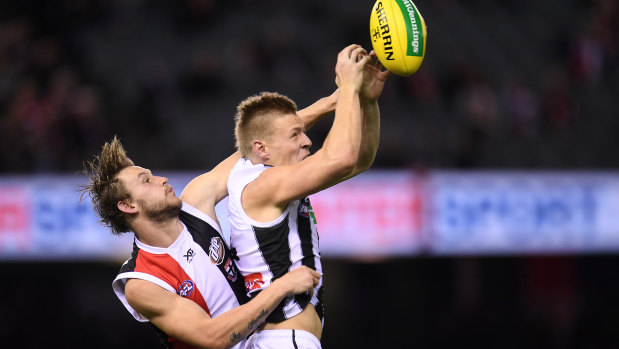 Leading light: A dominant Jodan de Goey booted six for the Pies against the Saints.