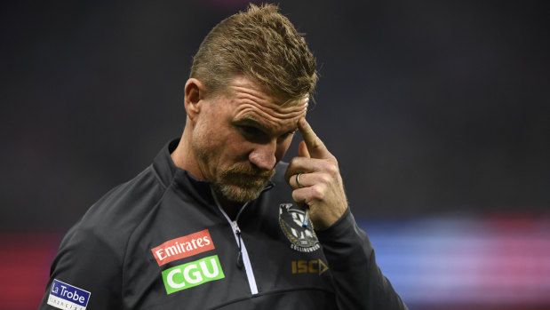 Head-scratcher: Pies coach Nathan Buckley was baffled by his side's lacklustre performance against the Bulldogs, but relieved to have claimed the four points.