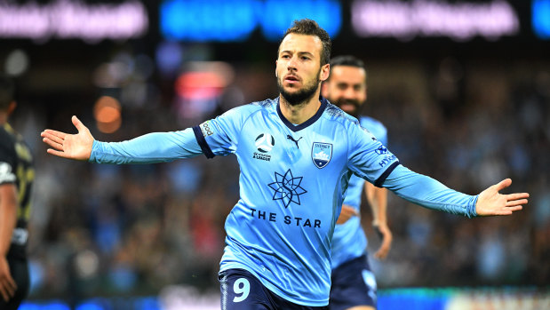 That's two: Adam Le Fondre scores his second goal in as many matches for Sydney FC.