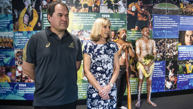 Dave Rennie and wife Steph at the coach's official welcome to the Wallabies in January. 