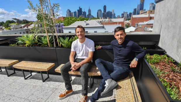 Cousins Jamie Valmorbida and Luca Sbardella at the roof top bar at King & Godfree. 