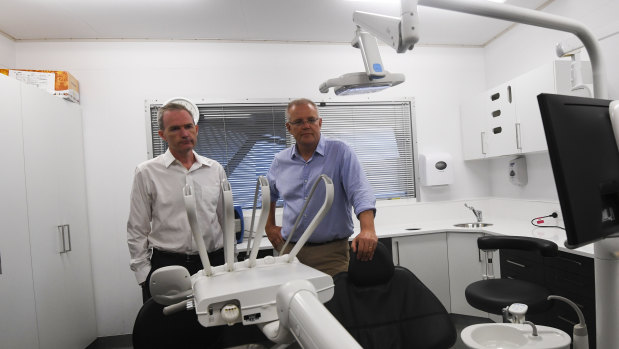 Scott Morrison and Immigration Minister David Coleman tour the medical facilities on Christmas Island.
