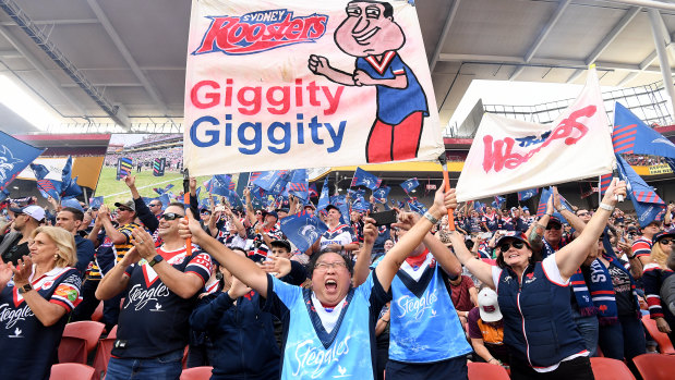 Support: Roosters fans turn out at Suncorp Stadium on Sunday.