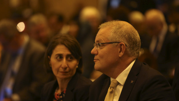 Premier Gladys Berejiklian and Prime Minister Scott Morrison at the interfaith service for Christchurch on Sunday. 