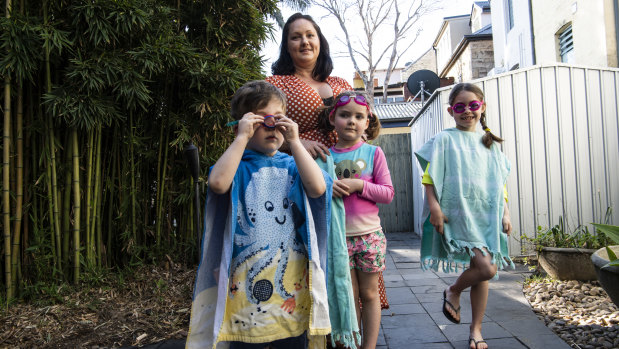 Emma Baldwin, pictured with her children Lucas, Eloise and Leyla, said COVID-19 and lockdowns have impacted swim lessons.  