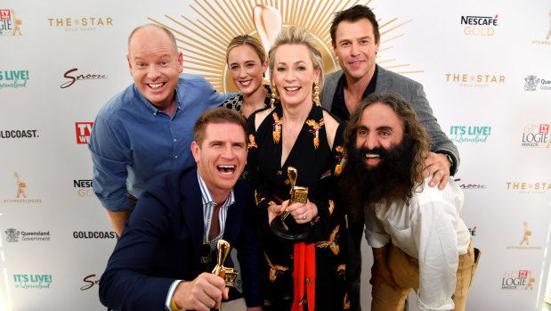Gold Logie nominees (left to right) Tom Gleeson, Sam Mac, Eve Morey, Amanda Keller, Rodger Corser and Costa Georgiadis. 