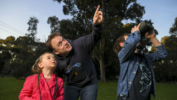 Bird watchers Ed Williams and children, Elise, 4, and Hugh, 7.