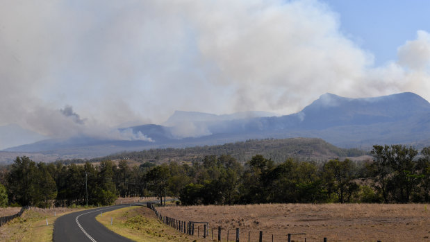 Fires in the Main Range National Park near Tarome in the Scenic Rim, south west of Brisbane, on Thursday.