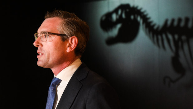 NSW Treasurer Dominic Perrottet during the announcement at the Australian Museum. 