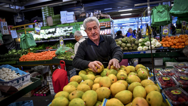 Diego "Danny" Luppino at his fruit stall at Dandenong market.