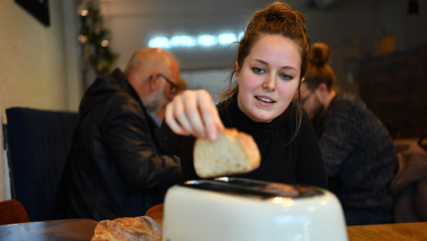 First, you put the toast in (here's Lucy Wiseman demonstrating for us)