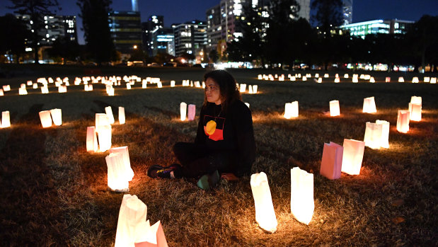 Widjabul woman from the Bundjalung Nations, Larissa Baldwin, at Wednesday night's vigil.