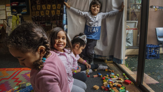 Young Aboriginal preschoolers at Wunanbiri Preschool, Alexandria.