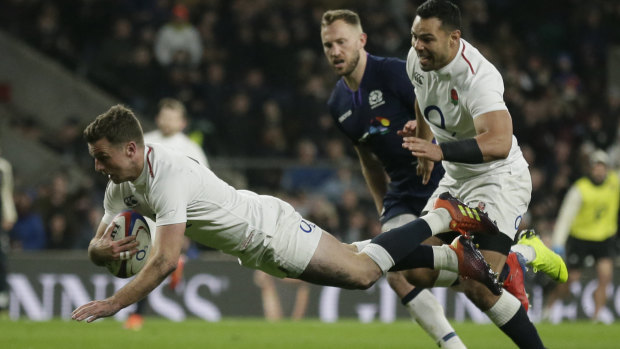 Thriller: England's George Ford scores against Scotland.