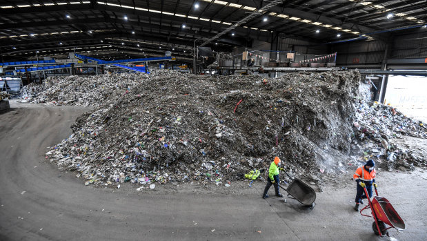 A mountain of contaminated glass that will have to be sent to landfill because it is so mixed in with other products it cannot be separated.
