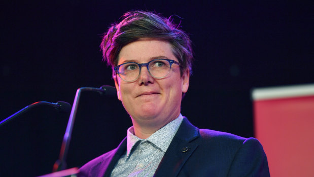 Hannah Gadsby speaking at the launch of the 33rd Melbourne International Comedy Festival.