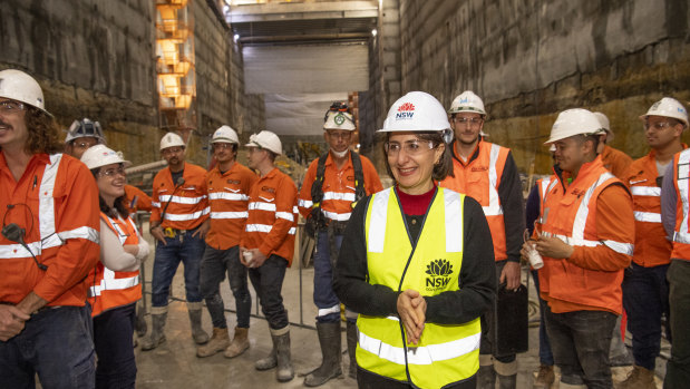 Premier Gladys Berejiklian at the site of a metro train station at Crows Nest on Thursday.