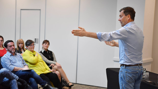 Glenn Druery, addressing a meeting of minor political parties in August.