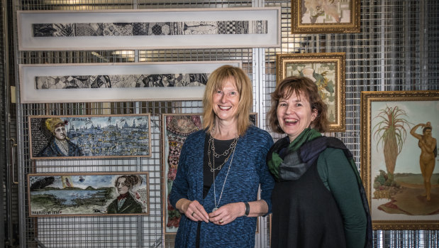So Fine curators Sarah Engledow, left, and Christine Clark: "Men might be a little frightened by this, by the power of women’s stories."