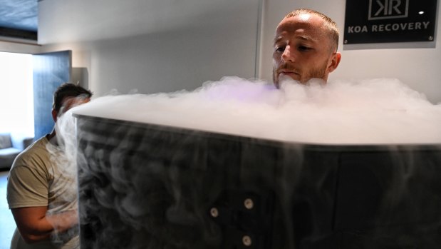 “It’s very cold in there”: Sydney FC’s Rhyan Grant undergoes cryotherapy. 