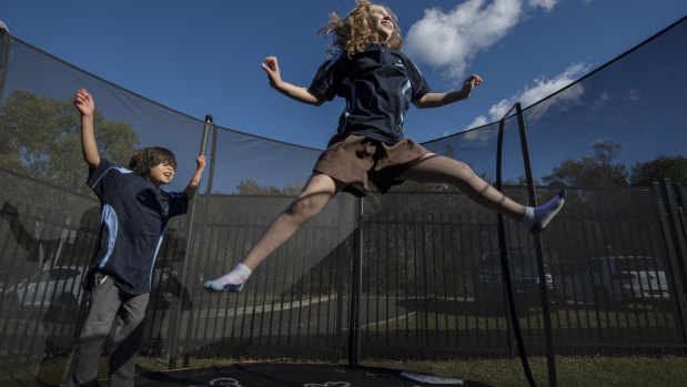 Cook School recently brought in outdoor and indoor trampolines and other playground equipment to use endorphins to help balance students' moods.