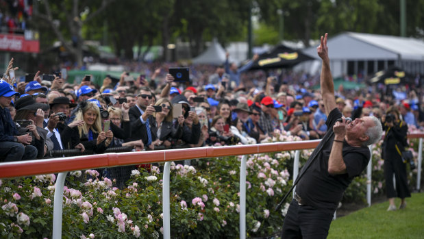 Daryl Braithwaite sings on Cox Plate Day at Moonee Valley Racecourse in Melbourne. 