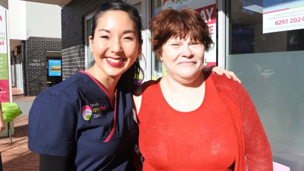 Podiatrist Lydia Kim with Irene Mawhinney, of Richardson, at the open day at Brindabella Podiatry, which also celebrated the opening of the Canberra Ingrown Toenail Clinic.