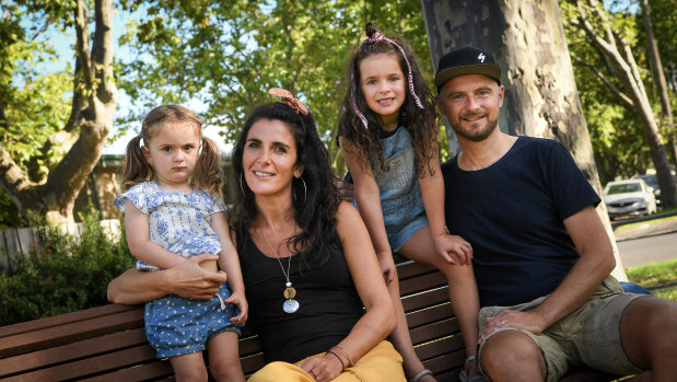 Francesca Orsini and Alessandro Bartesaghi with their children Beatrice (right) and Camilla (left). 