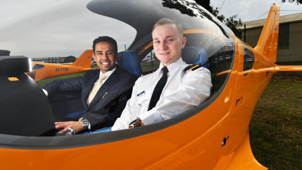 Soar Aviation chief Neel Khokhani with Alex Kingsford-Smith.