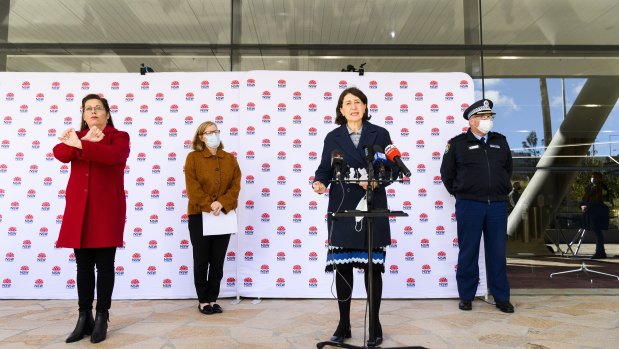 NSW Premier Gladys Berejiklian, NSW Chief Health Officer Dr Kerry Chant and NSW Police Deputy Commissioner Gary Worboys provide an update on COVID-19 on Saturday,