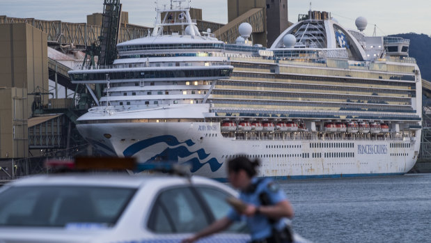 The Ruby Princess cruise ship docked in Port Kembla.