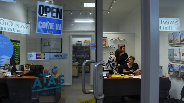 Cherrybrook Travel employees Elizabeth Ellis, Caroline Daley and Judy Mahony in the office in Westleigh Village.