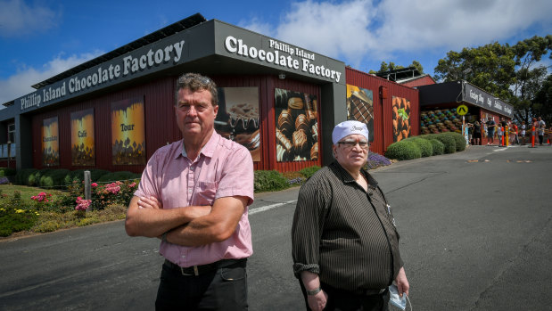Geoff Mowd and Panny Letchumanan, co-owners of the Phillip Island Chocolate Factory. 