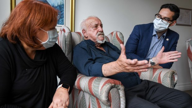 Josh Burns, right, has highlighted the plight of aged care residents who were slow to receive a vaccine against the coronavirus in his electorate.