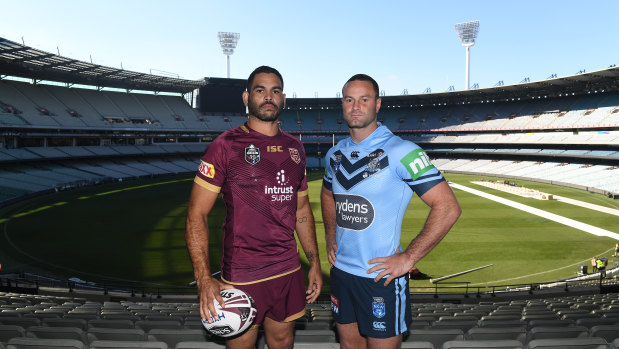 Number up: Opposition captains Greg Inglis and Boyd Cordner at the MCG.