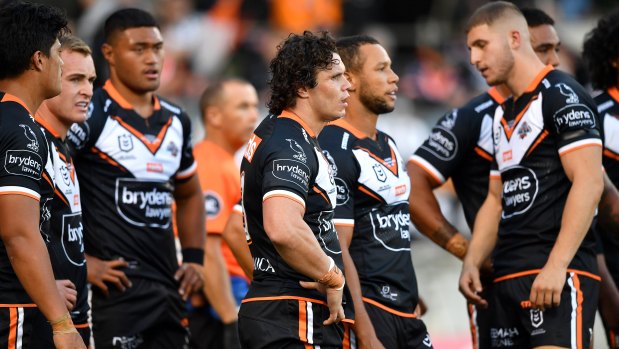 The Tigers go through the motions after another Cowboys try at Leichhardt Oval.