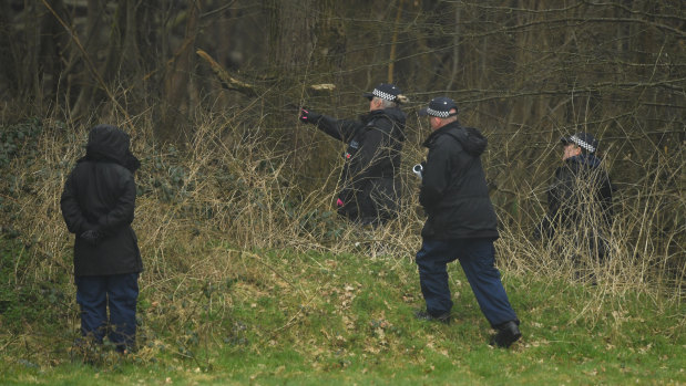  Police search a disused paintball centre during the investigation into the disappearance of a woman, Sarah Everard, last week in South London. 