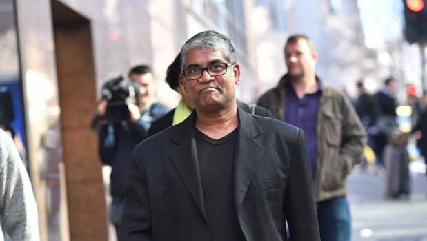 Roger Singaravelu outside Melbourne Magistrates Court on Wednesday following an appearance by Momena Shoma, the Bangladeshi woman accused of stabbing him.