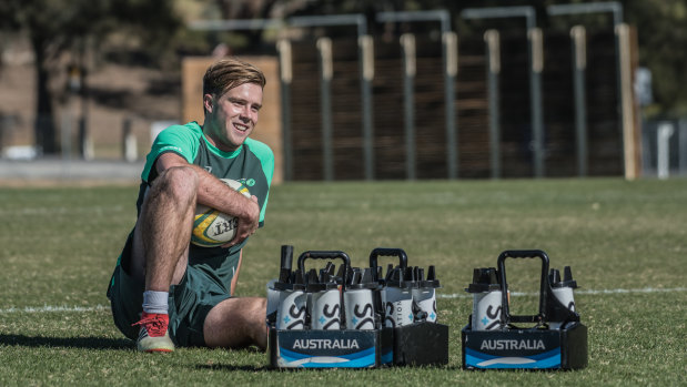 Brumbies rookie Mack Hansen in camp with the Junior Wallabies on Friday. 
