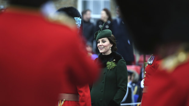 Kate, the Duchess of Cambridge, on St Patrick's Day this year in Hounslow, England.