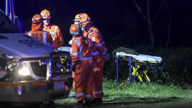 Emergency service workers at the scene on the train derailment at Wallan.