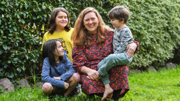Sarah Austin, pictured here with her children, runs Sarah Austin and Co, a theatre company for young children.