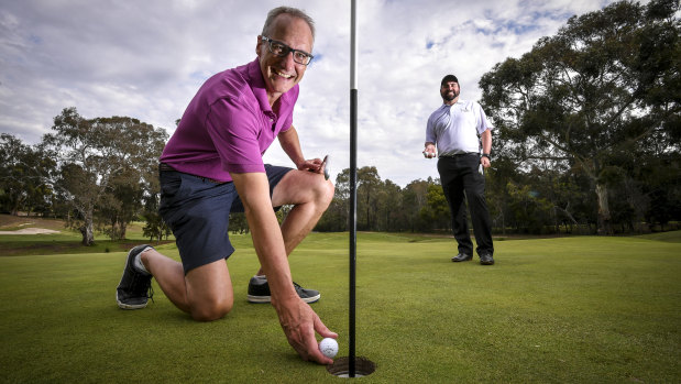 Holey smokes: amateur golfer Jim Grant, (left) got TWO holes in one at Green Acres Golf Course in Kew, emulating the feat of Chris Dunn who also got two holes in one at the neighbouring course eight years ago. 