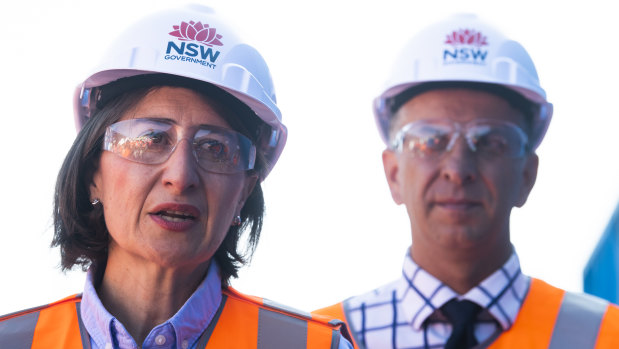 Premier Gladys Berejiklian and Transport Minister Andrew Constance mark the start of tunneling from Chatswood for the second stage of Sydney's metro rail line.  