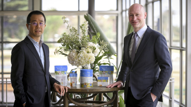 Bellamy's chairman John Ho and chief executive Andrew Cohen at the meeting of shareholders in Melbourne.