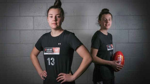 Identical twins Chloe (left) and Libby Haines, who are ready to take on the AFLW.