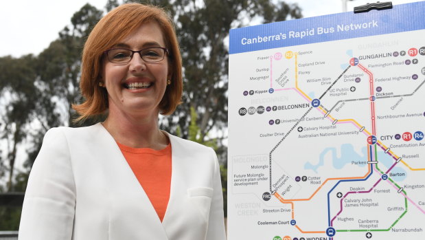 ACT Minister for Transport Meegan Fitzharris unveiling the new Rapid bus network for Canberra last April.