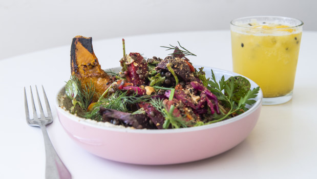 The cricket-themed Full Toss with roast pumpkin, roasted beets and dukkah. 