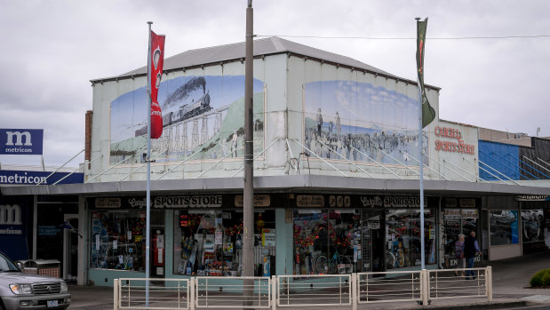 One of the town's first public artworks, above a shop in Wonthaggi's centre. 