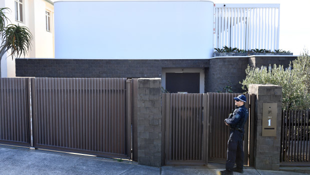 Police outside Ibrahim's Dover Heights house on Tuesday.